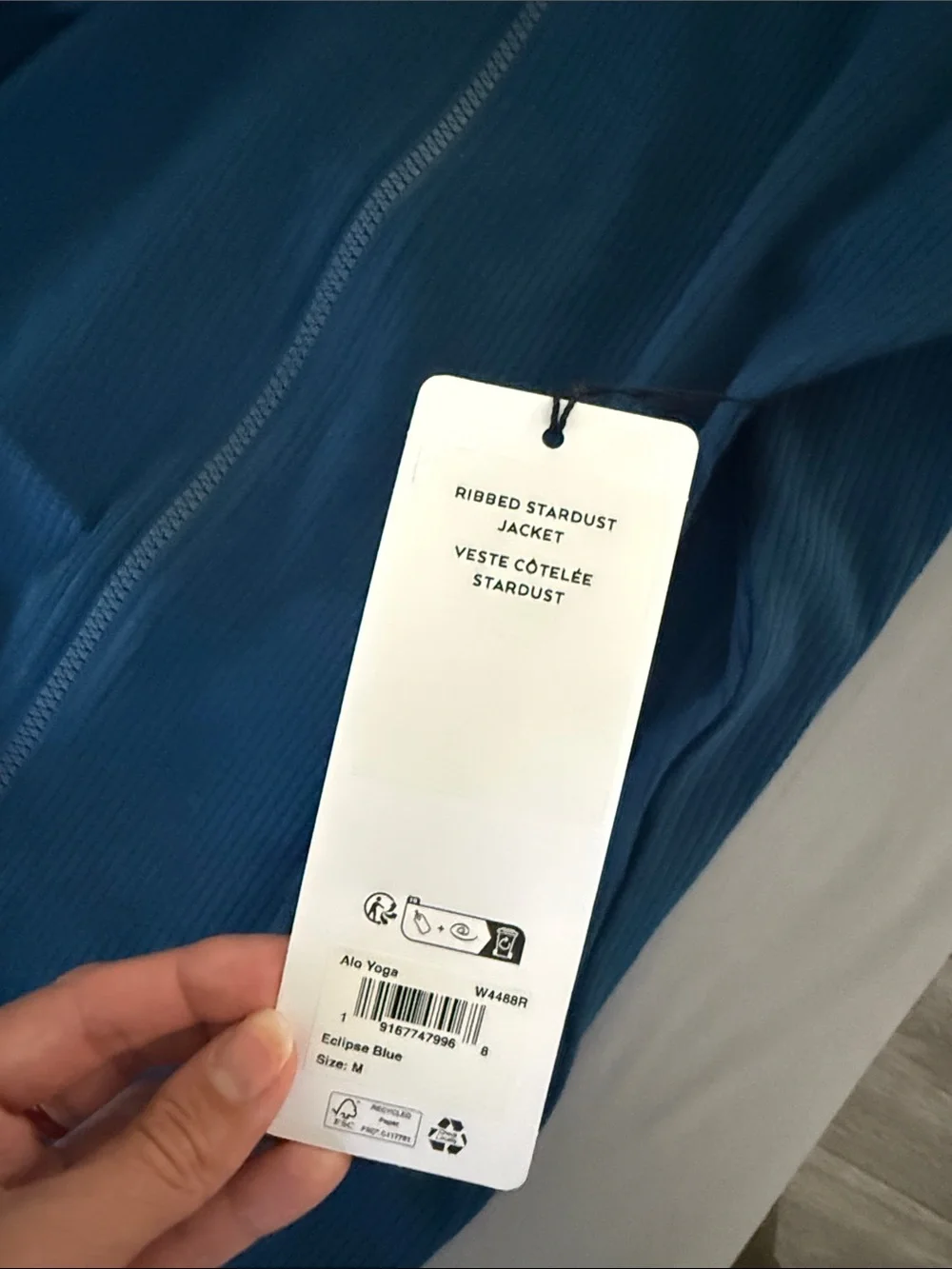 NWT ALO Ribbed Stardust Jacket, Eclipse Blue, size M